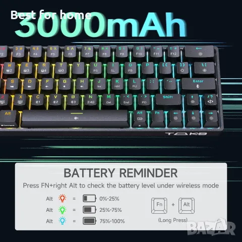 TMKB T63 механична клавиатура с Blue Switch, Bluetooth / 2.4G, снимка 7 - Клавиатури и мишки - 47819194