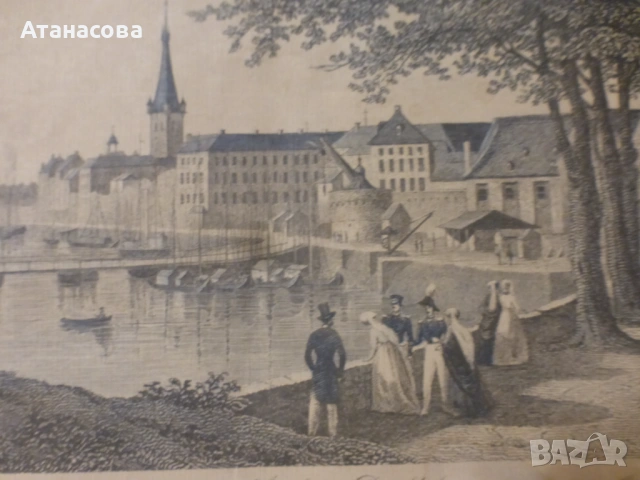 Стара гравюра "Изглед от Дюселдорф" 1900 г, снимка 6 - Антикварни и старинни предмети - 53714739