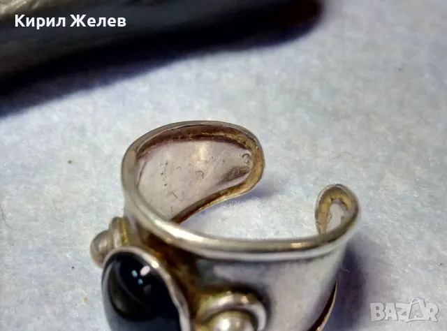 РЕТРО АРТ СТИЛ РЕГУЛИРУЕМ СКЪПОЦЕНЕН СРЕБЪРЕН ПРЪСТЕН СРЕБРО 925 с РЪЧНО ПОЛИРАН ЧЕРЕН ОНИКС 49918, снимка 7 - Пръстени - 49886371