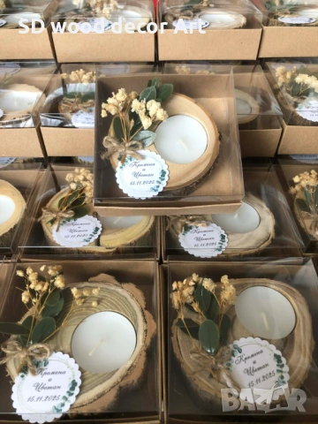 Подарък за гости – Дървен свещник, снимка 8 - Други - 53873467