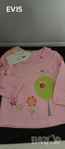 Детска блуза с дълъг ръкав „Птиче и цветя“ – Нова с етикет, снимка 3 - Бебешки блузки - 53769420