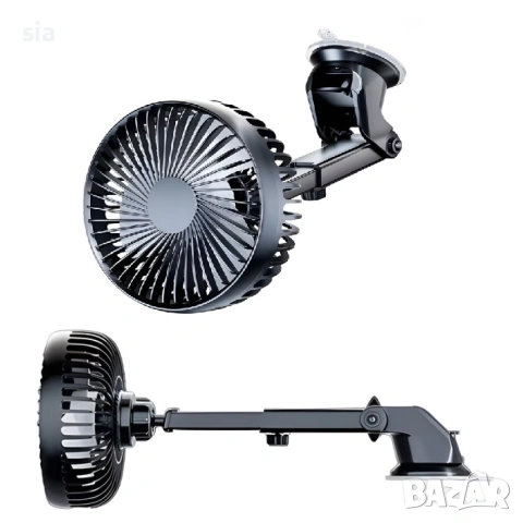 Вентилатор за кола за табло или стъкло, с вакуум захващане, 6'', 12V