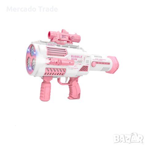 Пистолет за сапунени балончета Mercado Trade, Със светлини Базука, USB, Розов, снимка 3 - Електрически играчки - 41334434