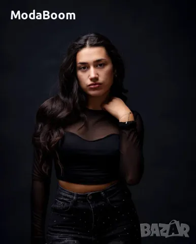 Стилна черна дамска блуза , снимка 2 - Блузи с дълъг ръкав и пуловери - 48428319