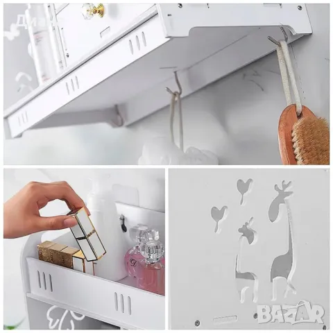 Настолен козметичен органайзер за тоалетни аксесоари и козметика с 2 броя шкафчета и 2 броя рафтове , снимка 5 - Етажерки - 48349276