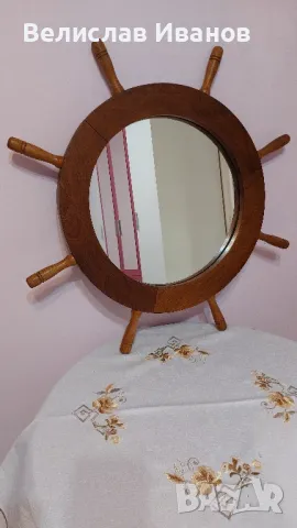 Ретро дървено огледало за стена във формата на корабен рул. Перфектно състояние., снимка 2 - Антикварни и старинни предмети - 47898048