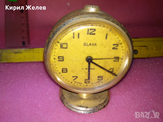 SLAVA MADE in USSR Стар КОЛЕКЦИОНЕРСКИ РУСКИ БУДИЛНИК МЕХАНИЧЕН НАСТОЛЕН ЧАСОВНИК СЛАВА СССР 39230, снимка 5 - Антикварни и старинни предмети - 44544935