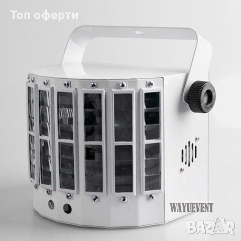 Мощна LED лазерна светкавица диско двойна пеперуда светлина мини дерби клубно парти led ефект DMX512, снимка 10 - Други - 41748943