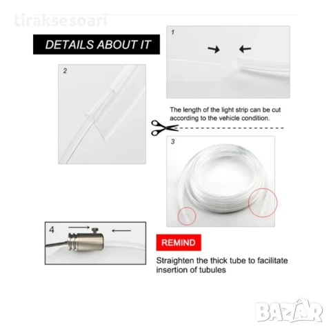 Интериорно LED амбиентно осветление за автомобил с дистанционно и приложение, модел 28955, RGB, 8 м, снимка 6 - Аксесоари и консумативи - 50898748