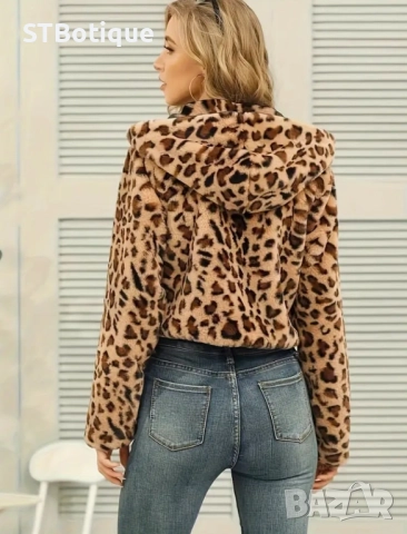 🐆 Елегантно Дамско Яке с Леопардов Принт и Качулка – STBoutique, снимка 2 - Якета - 51938187