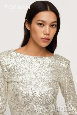 Рокля с леко отворен гръб, цялата в пайети в цвят шампанско, снимка 5 - Рокли - 48093846