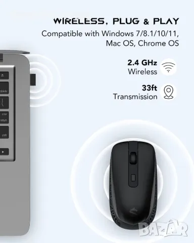 Ергономична акумулаторна безжична USB мишка Black Shark, снимка 6 - Клавиатури и мишки - 49904416