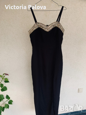 Черна рокля с перли, снимка 6 - Рокли - 36243666