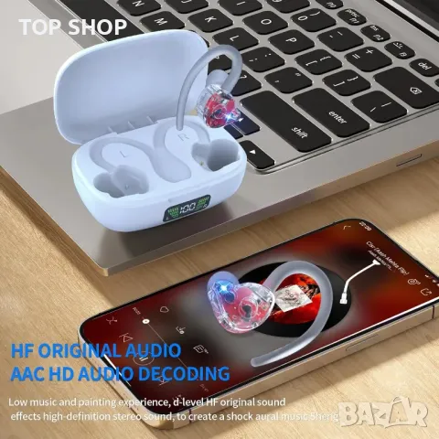 JISWK 2 пакета безжични слушалки в ушите, Bluetooth 5.3, 40 ч, кукички за уши, снимка 5 - Безжични слушалки - 49969994