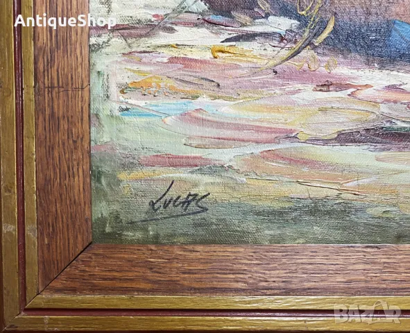 Картина, масло, платно, рибарска, лодка, Lucas, оригинал, пейзаж, подписана, снимка 5 - Картини - 50418004