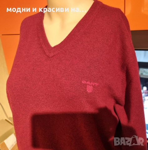 Мъжки пуловер Gant агнешка вълна, размер L, снимка 3 - Пуловери - 52887177