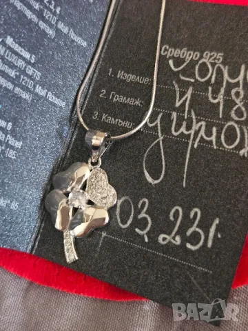 Сребърно колие детелина , снимка 2 - Колиета, медальони, синджири - 48557374