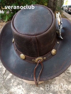 Каубойска шапка Естествена кожа Златисти катарами, снимка 7 - Шапки - 41883429