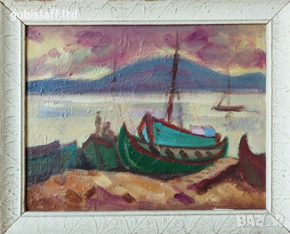 Картина, море, лодки, худ. Борис Краев, 1980-те год., снимка 1 - Картини - 42710534