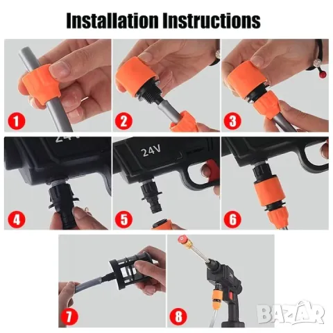 Топ цена! Нова акумулаторна водоструйка  С ДВЕ БАТЕРИИ, 300W, 40 Bar, КУФАР, МАРКУЧ, ПЪЛЕН КОМПЛЕКТ, снимка 10 - Други инструменти - 47006176