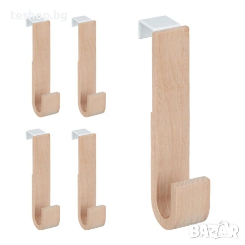 Комплект от 5 дървени закачалки за врати Relaxdays