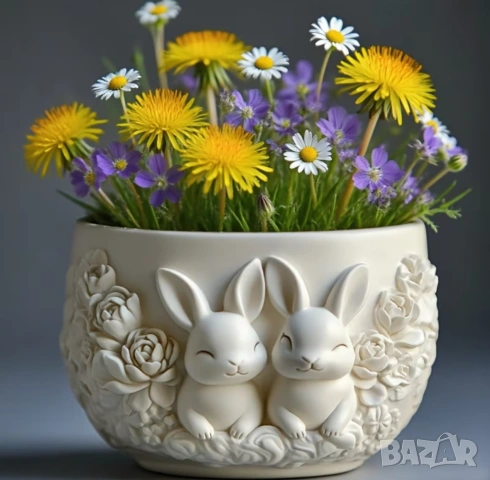 Молд кашпа със зайци, снимка 2 - Форми - 53039934