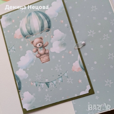 Детски ръчно изработен албум за снимки зелени мечета, подарък за погача, подарък за дете, рожден ден, снимка 6 - Други - 51938713