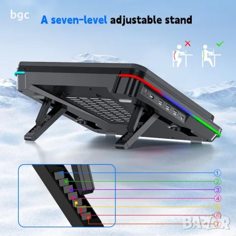 Охладителна подложка IETS GT600 V2 - + RGB, от 14" до 19.3'' лаптопи, 1x 5.5" мощен вентилатор