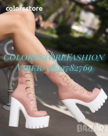 Летни боти на ток - пудра велур - 101, снимка 2 - Сандали - 41702375