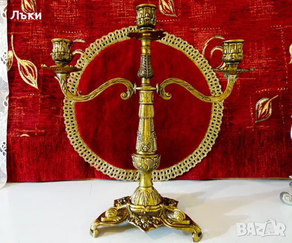 Троен бронзов свещник тройка,барок,риби,печат. 