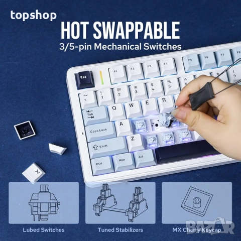 Чисто нова безжична геймърска клавиатура EPOMAKER X Aula F99 PRO с батерия 8000mAh, с възможност..., снимка 5 - Клавиатури и мишки - 51939881