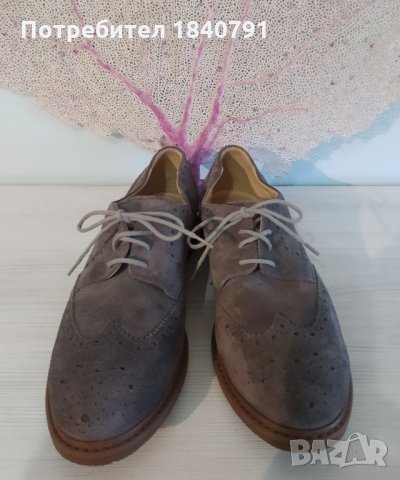 Велурени Оксфорд дамски обувки – сиви, с връзки, № 40 , снимка 1 - Дамски ежедневни обувки - 34346062