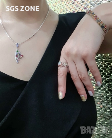 СРЕБЪРЕН ДВОЕН ПРЪСТЕН С ЦЕНТРАЛЕН ОПАЛ И САПФИР, снимка 5 - Пръстени - 52397582