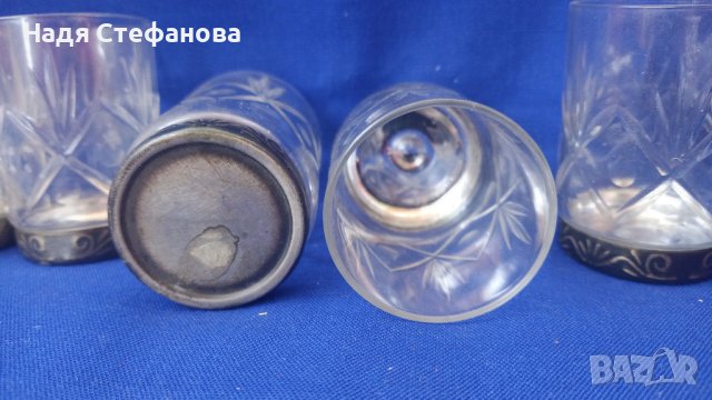 Руски кристални чашки за концентрат с метално дъно, снимка 3 - Чаши - 41648405