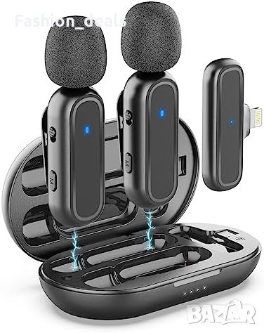 Нови 2 броя Безжичен микрофон за iPhone с калъф за зареждане Шумопотискащи, снимка 1