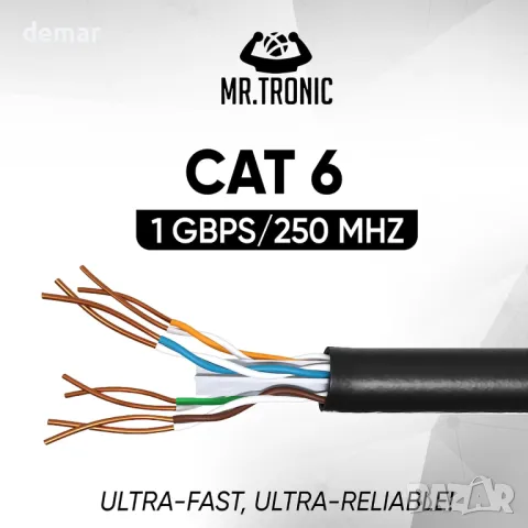 Mr. Tronic Bulk Cat 6 интернет кабел 20 метра, снимка 3 - Друга електроника - 49848823