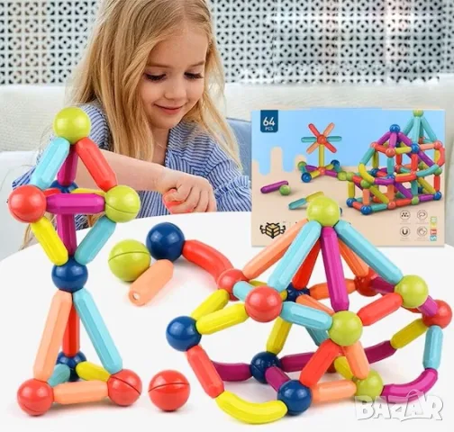 Магнитен конструктор Magnetic Sticks – 64 части