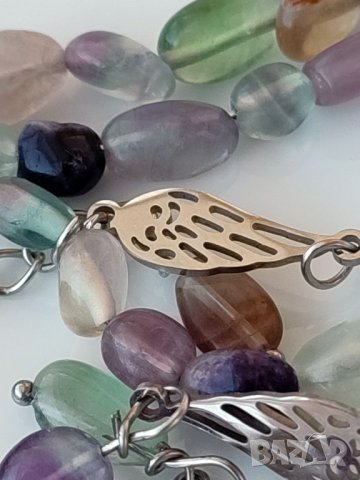 Ангелски крила. Колиета чокър с многоцветен флуорит, снимка 17 - Колиета, медальони, синджири - 41631007