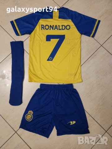 Роналдо Син Детски екип с чорапи Ал Насър Ronaldo 2023г Син цвят екип с калци, снимка 4 - Футбол - 39690037