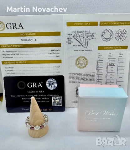 Сребърен пръстен с мойсанит (Диамант) 7.5 карата, снимка 2 - Пръстени - 53775863