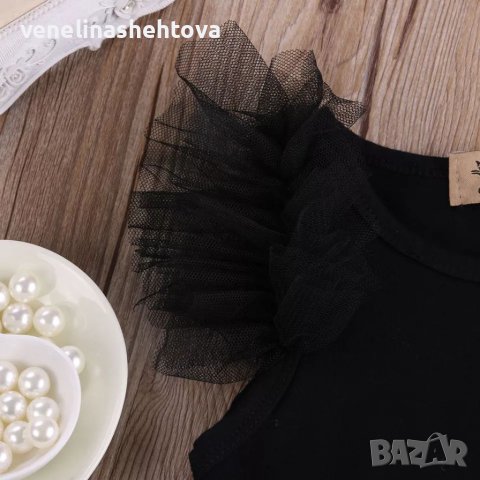 Бебешко памучно боди със сатенена панделка Малка черна рокля, снимка 6 - Бодита за бебе - 40863201