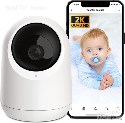 SwitchBot Baby Monitor 2K вътрешна камера,Pan Tilt ,360°нощно виждане,двупосочно аудио,2.4G Wi-Fi, снимка 1 - Камери - 40250178