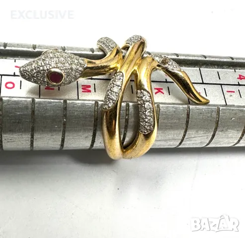 Пръстен змия в сребро и злато с диаманти и очи с рубини! Договаряне!, снимка 3 - Пръстени - 50144778