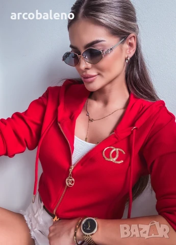 Дамски червен памучен суичър с цип , снимка 10 - Суичъри - 51068159