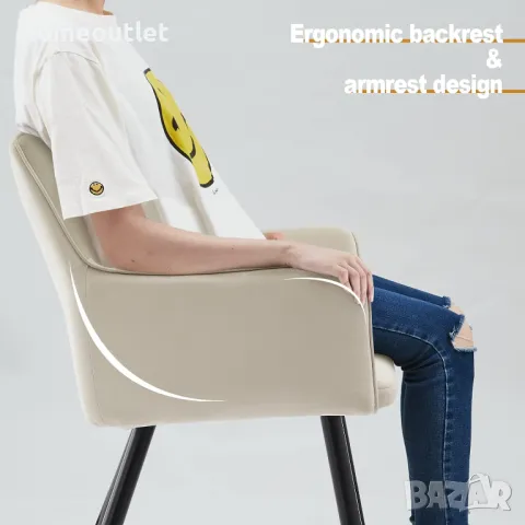 Комплект кадифени трапезни столове тип кресло – 2бр. - C-U-DC-B0324CR, снимка 5 - Столове - 49114923