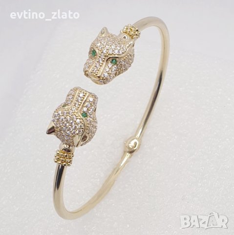 Златна твърда гривна -14К ПАНТЕРА, снимка 6 - Гривни - 38257233