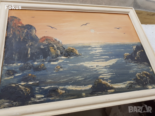 Картина Море масло на фазер Петър Петров подписана, снимка 3 - Антикварни и старинни предмети - 36105351