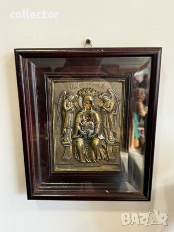 Сребърна православна икона Богородица на трона. №7878