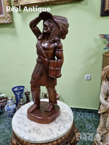 Голяма антикварна колекционерска дървена фигура статуетка , снимка 5 - Статуетки - 49704835