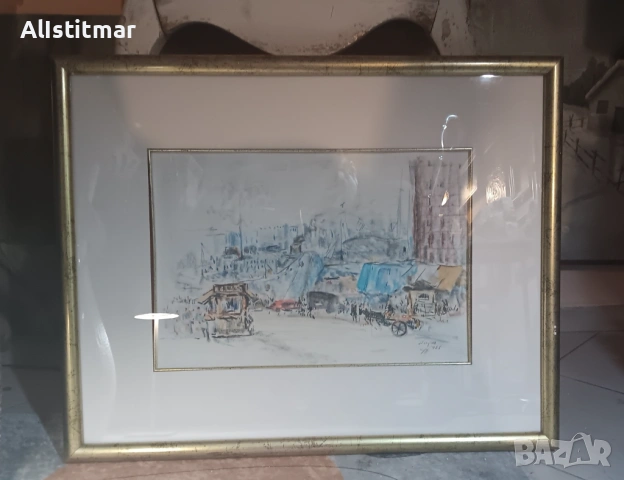 Картина, пастел, 'Пирея', подписана, датирана